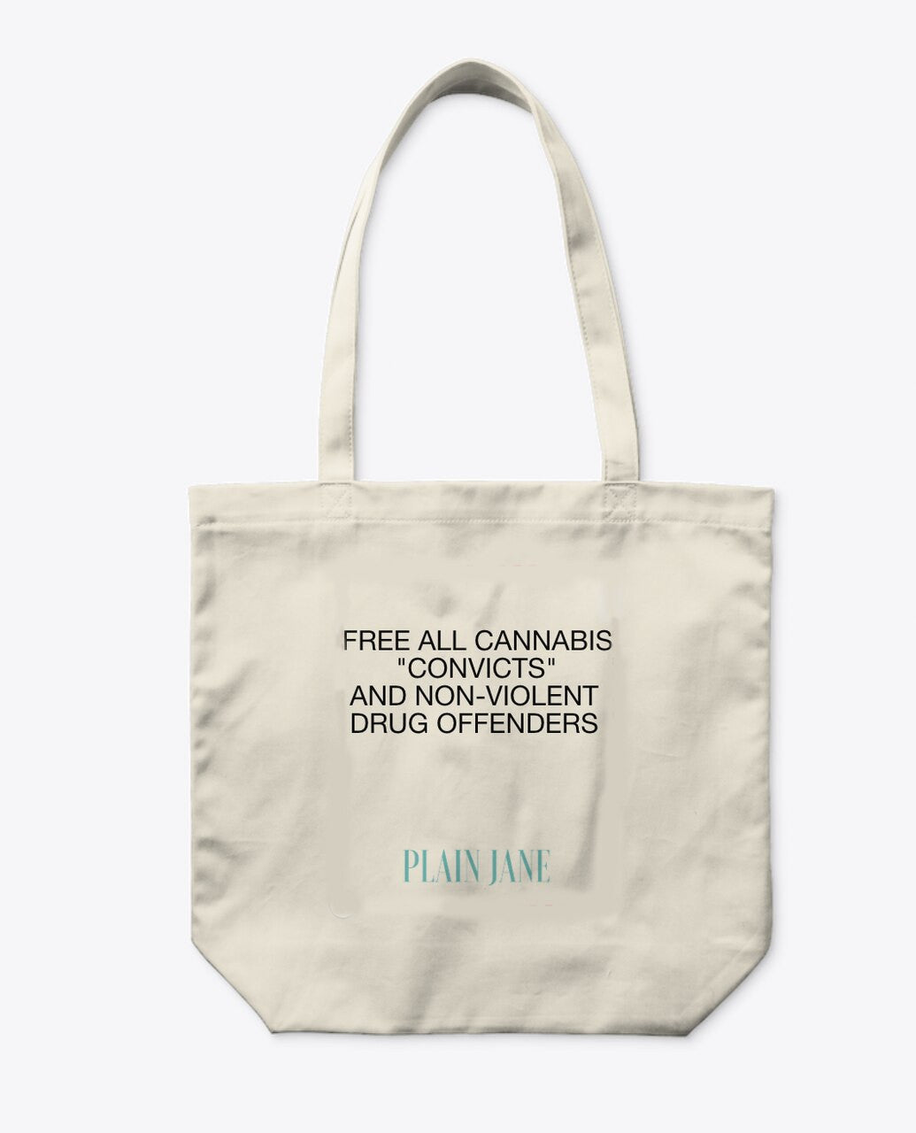 How would you describe the design style of the "Free All Cannabis" tote bag?